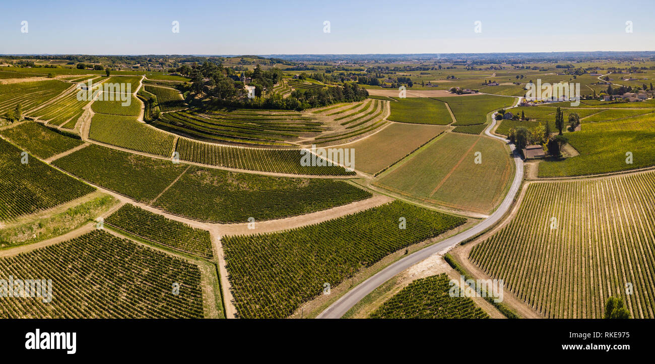 Aerial View Bordeaux vineyards, Saint-Emilion, Aquitaine area of the Gironde department, France, Europe, Stock Photo