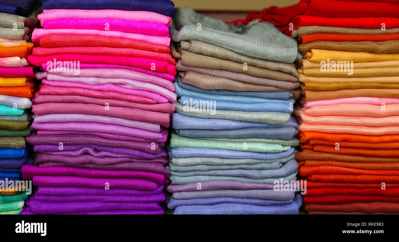 silk shawls very beautiful and multicolor Stock Photo