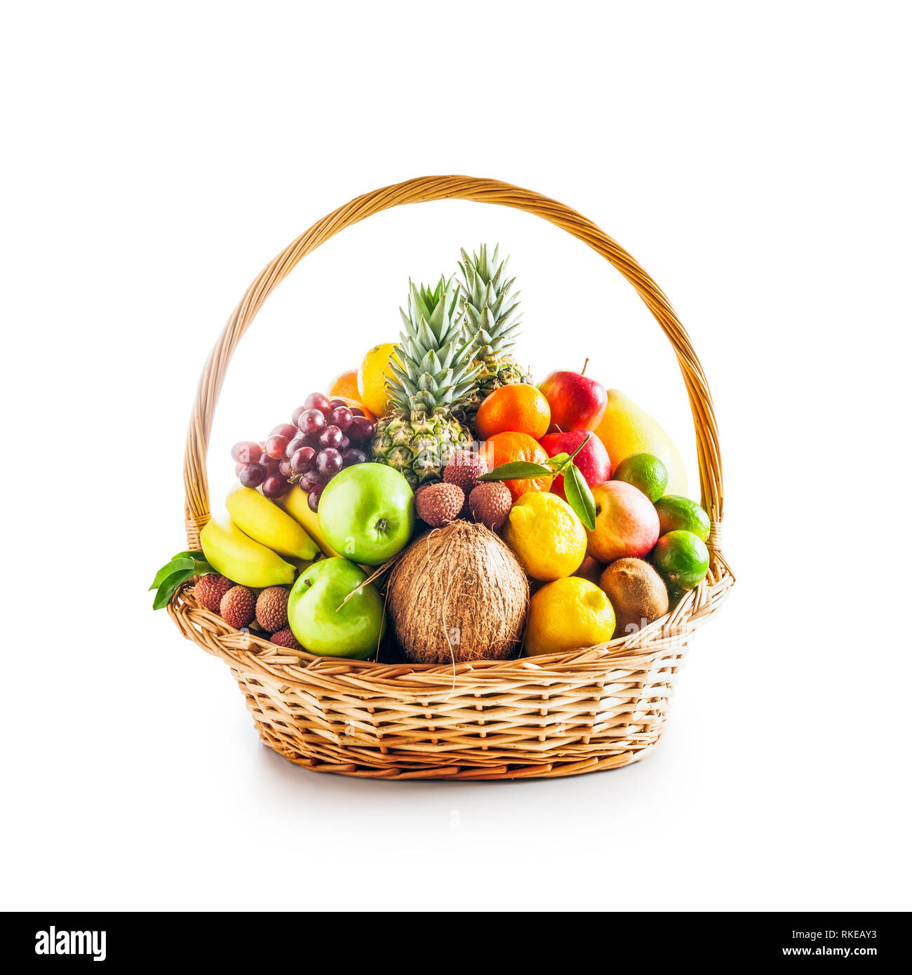 Basket of fresh fruits. Healthy eating and dieting concept. Winter  assortment. Single object on white background, design element, fruit  arrangement Stock Photo - Alamy