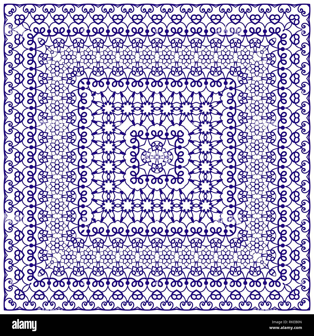 Square blue pattern on a white background. Decorative ornament to the ...