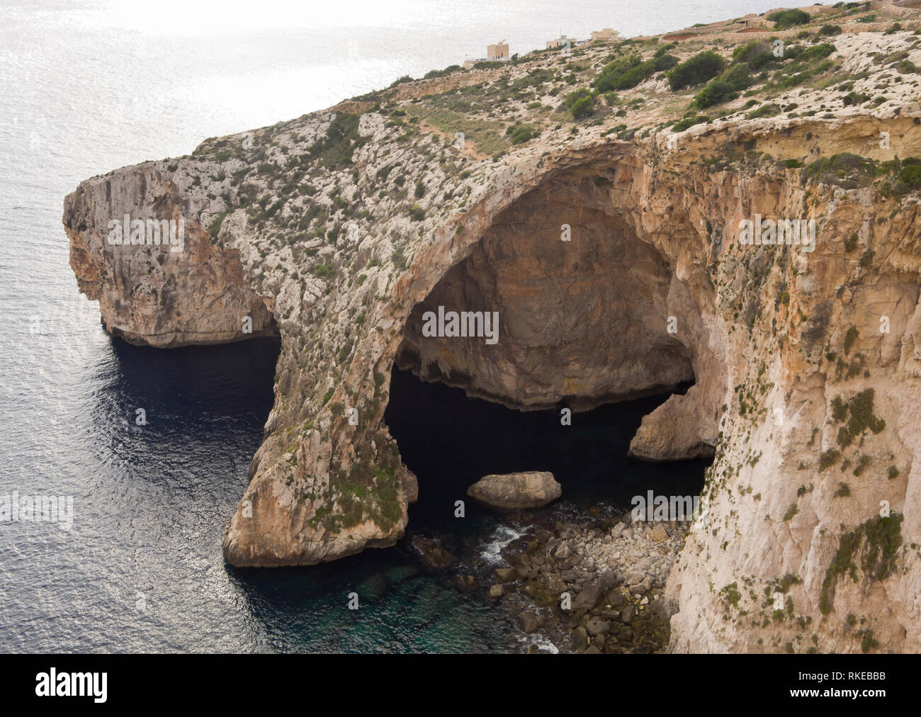 The rugged coastline of Malta, here seen from the Blue grotto Viewpoint Stock Photo