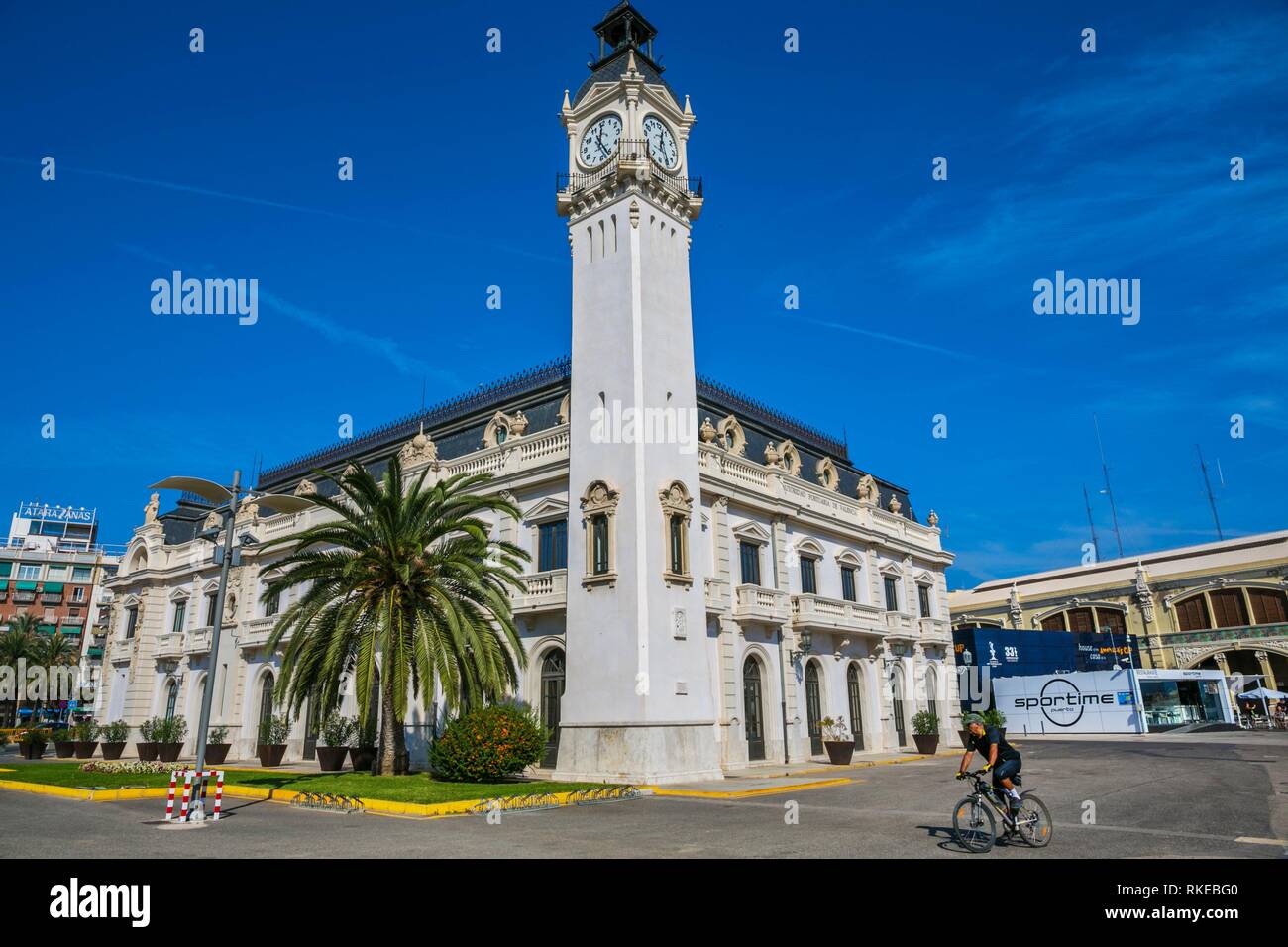 Clock Building. Poblados maritimos El Cabanyal. Valencia. Comunidad Valenciana. Spain. Stock Photo