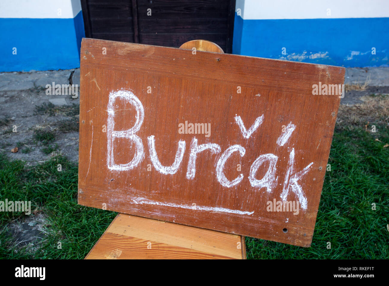 Burcak is a Czech name for young wine, a sign that offers this drink Stock Photo