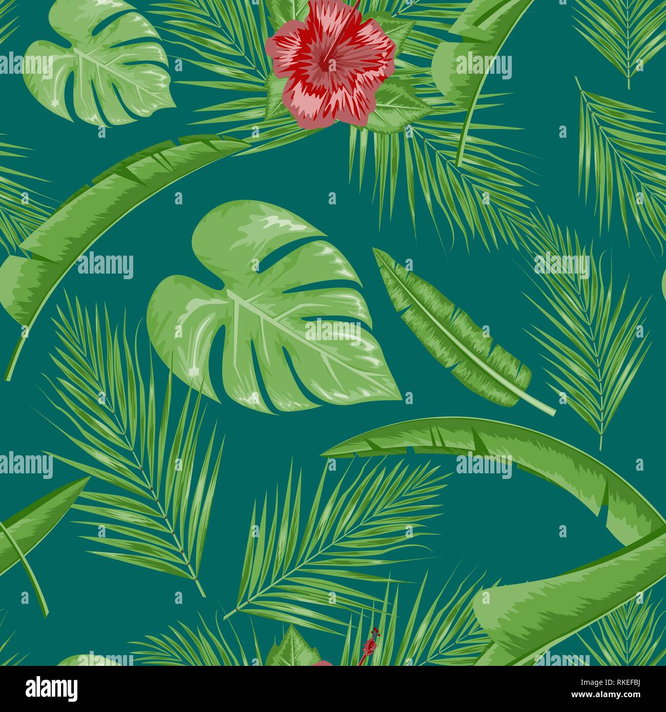 Exotic abstract vector jungle or tropical leaf and flower seamless ...