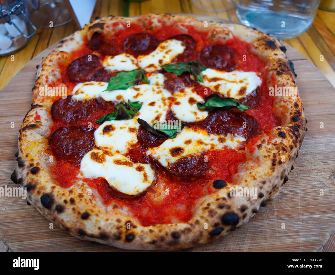 gourmet sour dough Pepperoni Pizza Stock Photo Alamy