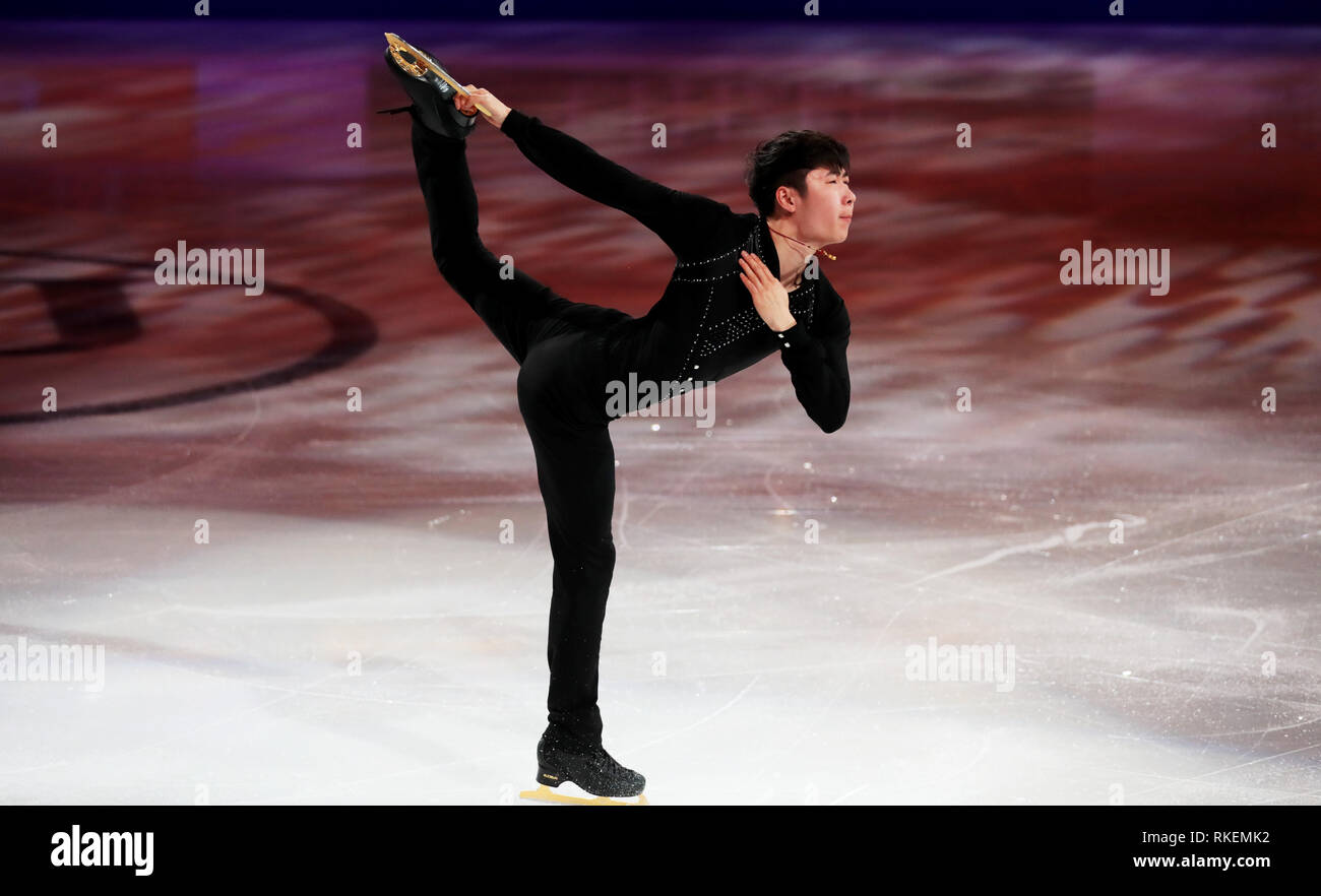 Anaheim, USA. 10th Feb, 2019. Jin Boyang of China performs at the gala exhibition of the ISU