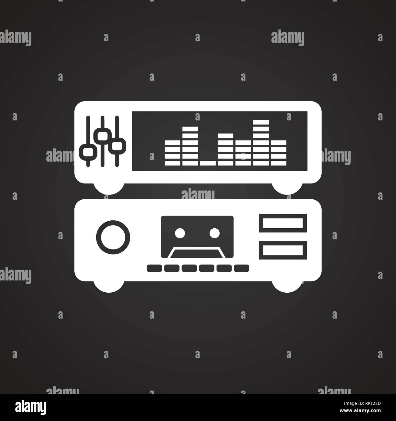 Cassette player icon on black background for graphic and web design, Modern simple vector sign. Internet concept. Trendy symbol for website design web button or mobile app. Stock Vector