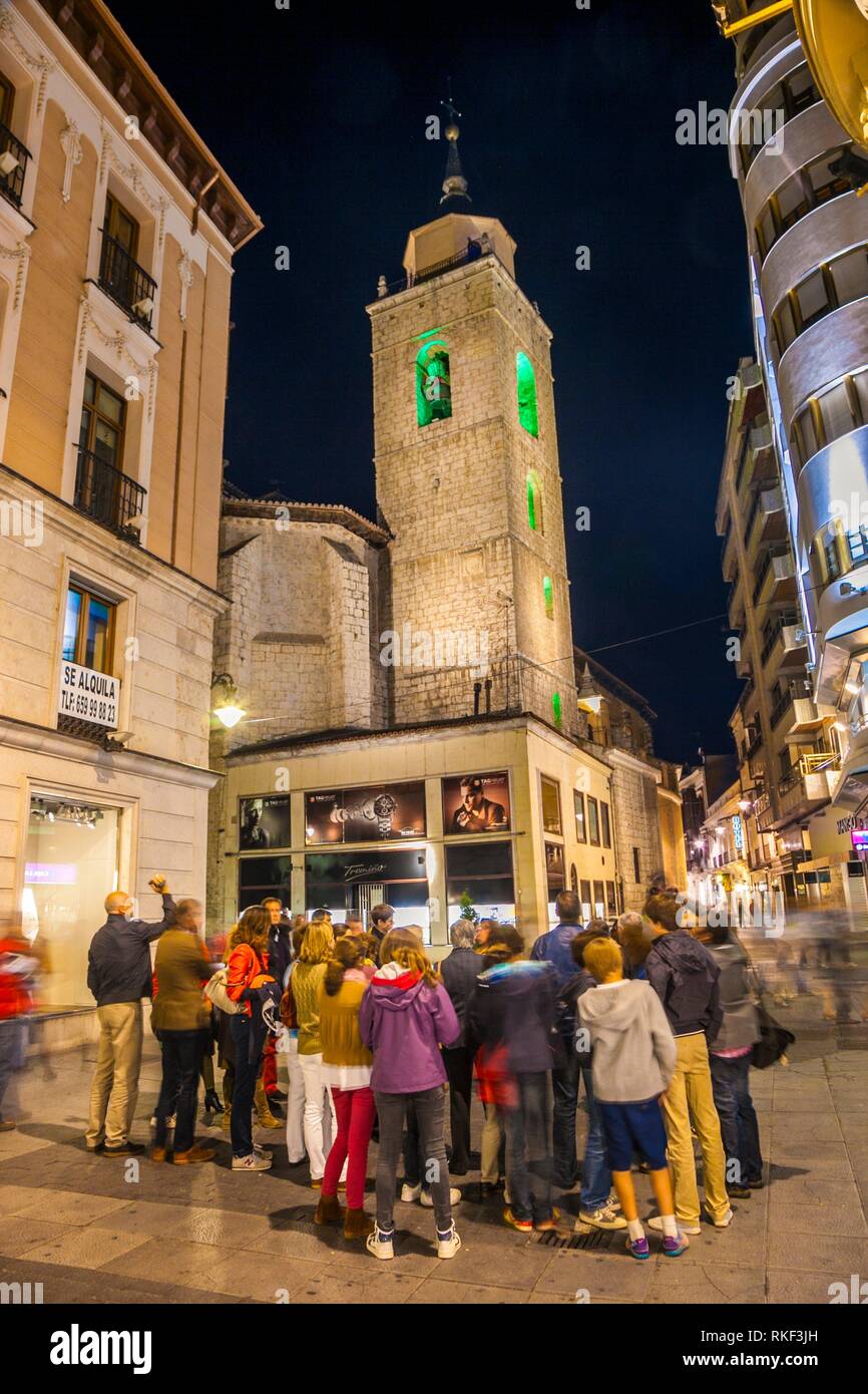 Guided night tour, Santiago Church, Valladolid, Castilla y Leon, Spain Stock Photo