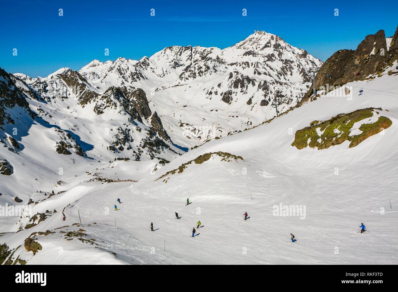 Grand Tourmalet ski area. La Mongie ski resort. Luz-Saint Sauveur. Hautes-Pyrenees Department. Midi-Pyrenees Region. France. Stock Photo