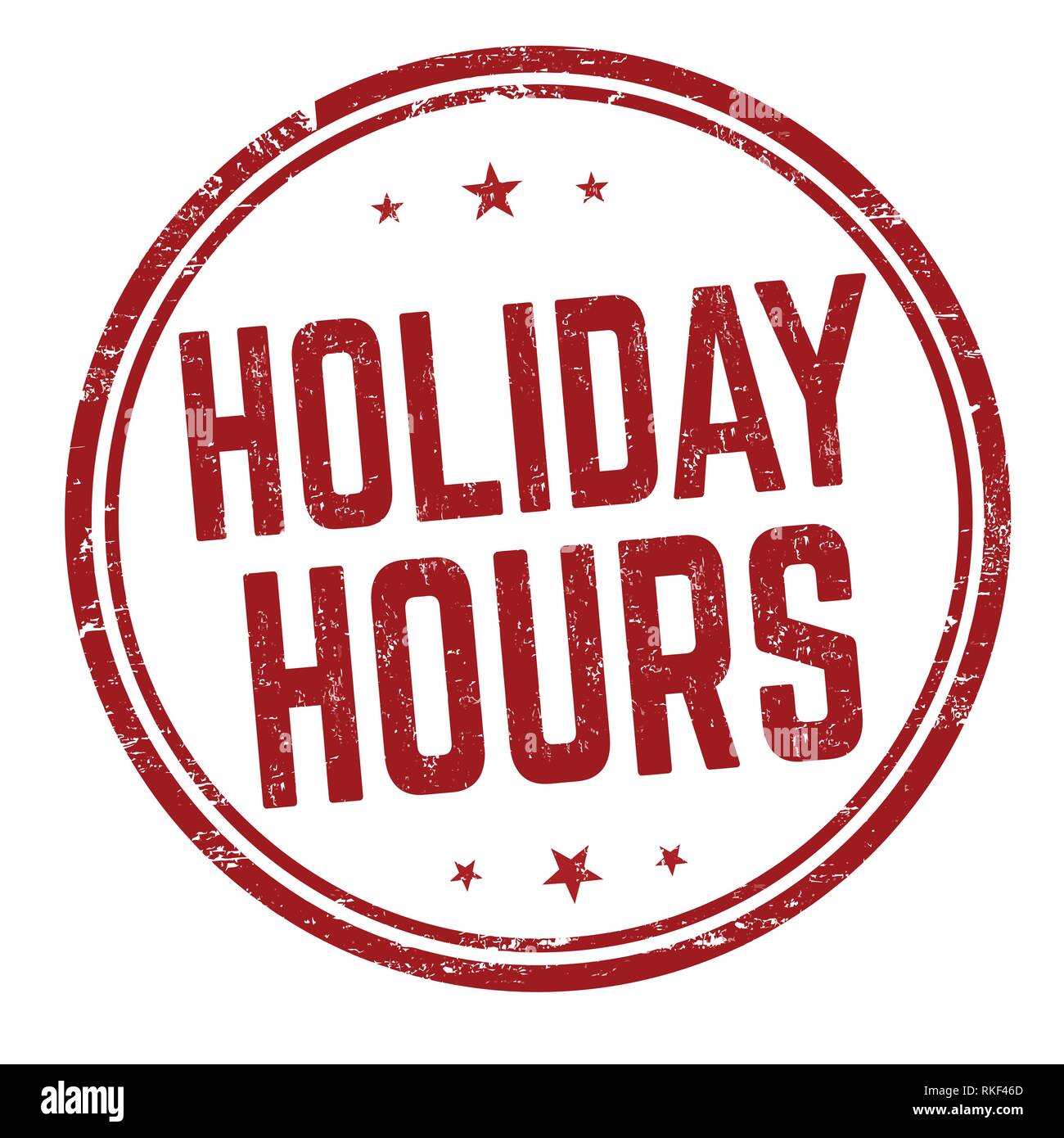 Holiday hours sign or stamp on white background, vector illustration
