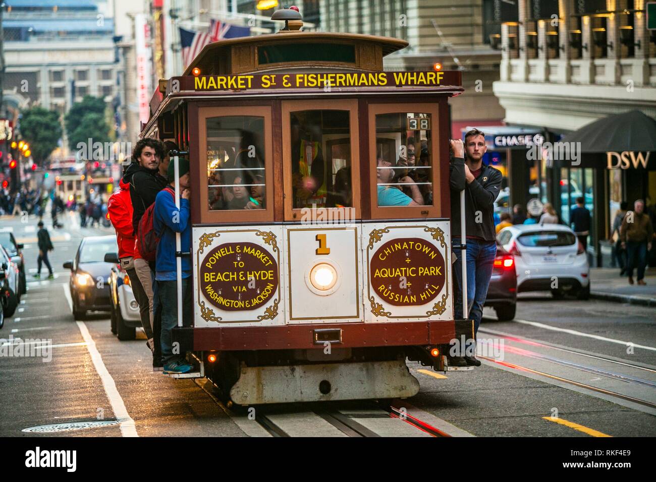 Cable car at Powell Street. Around Union Square. San Francisco. California, USA Stock Photo