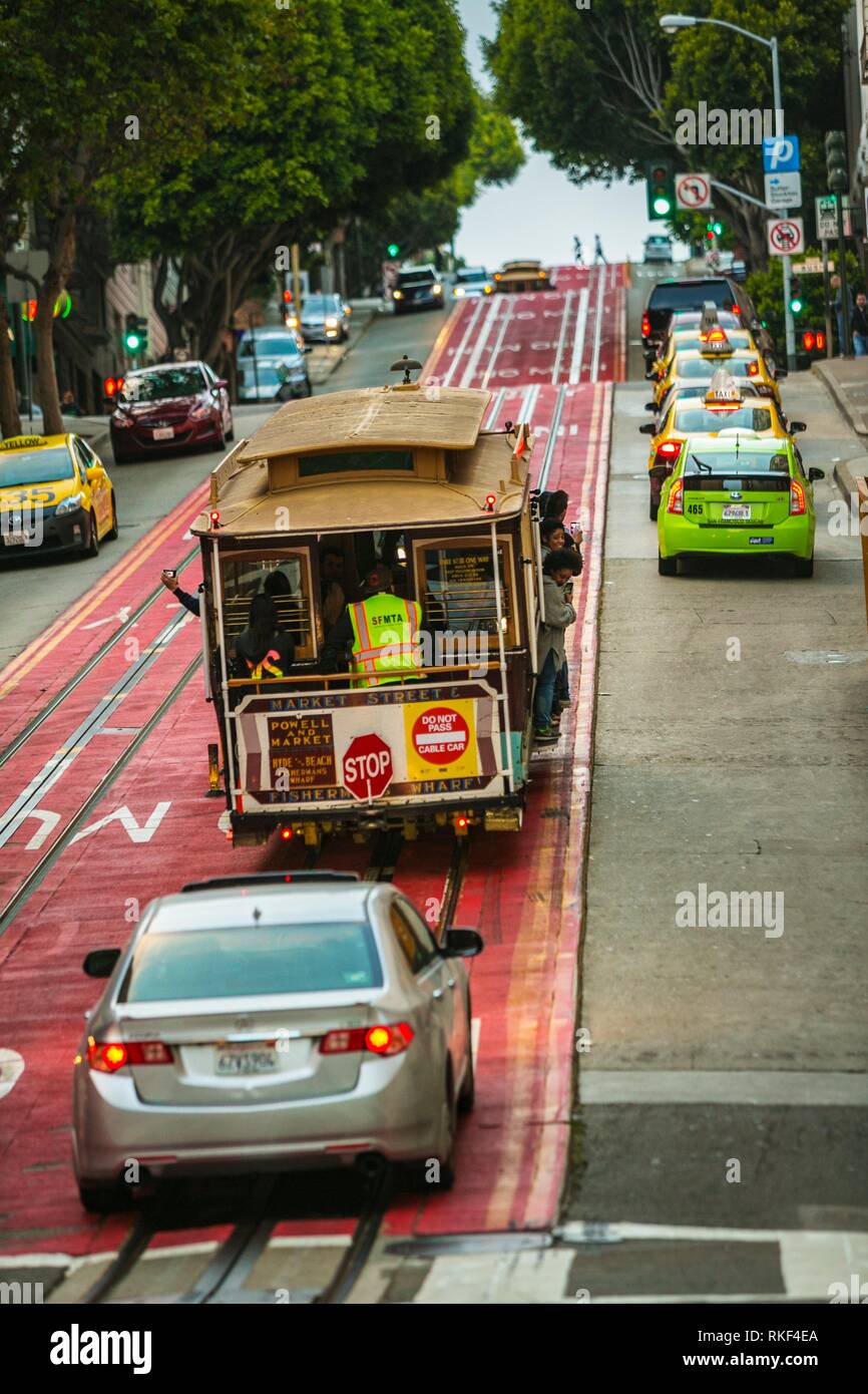 Cable car at Powell Street. Around Union Square. San Francisco. California, USA Stock Photo