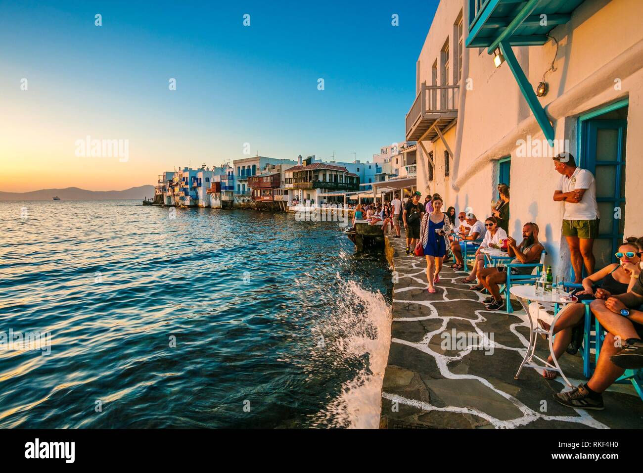 Little Venice. Mykonos Town. Chora. Mykonos Island. Cyclades Islands. Greece. Stock Photo