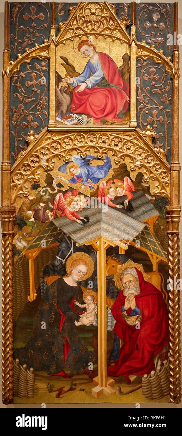 '''Saint John the Evangelist / Nativity'', 1407-1411, Guerau Gener, Lluís Borrassà, Medieval Gothic paintings, National Museum of Catalan Art, Museu Stock Photo