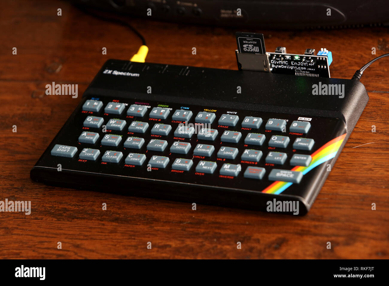 General view of a retro Sinclair computer system rebuilt to play old games, UK. Stock Photo