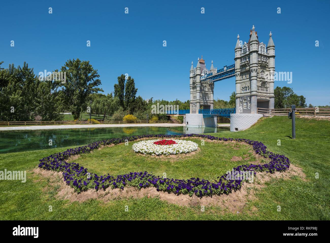 Europa park in Torrejón de Ardoz, Madrid, Spain. Its an urban park where are represented with scaled monuments the most famous european landmarks. Stock Photo