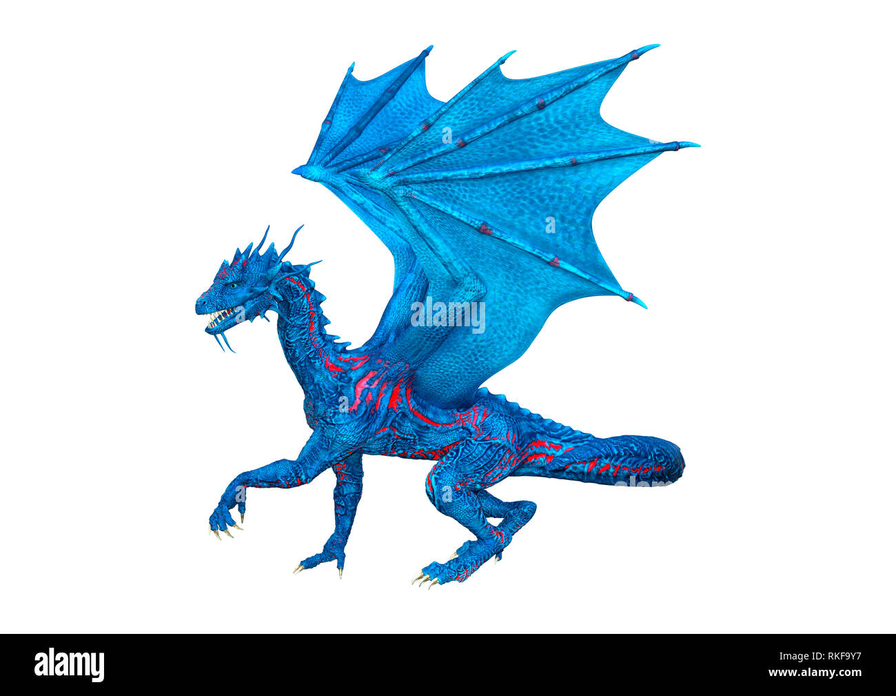 3D rendering of a blue fantasy dragon isolated on white background ...