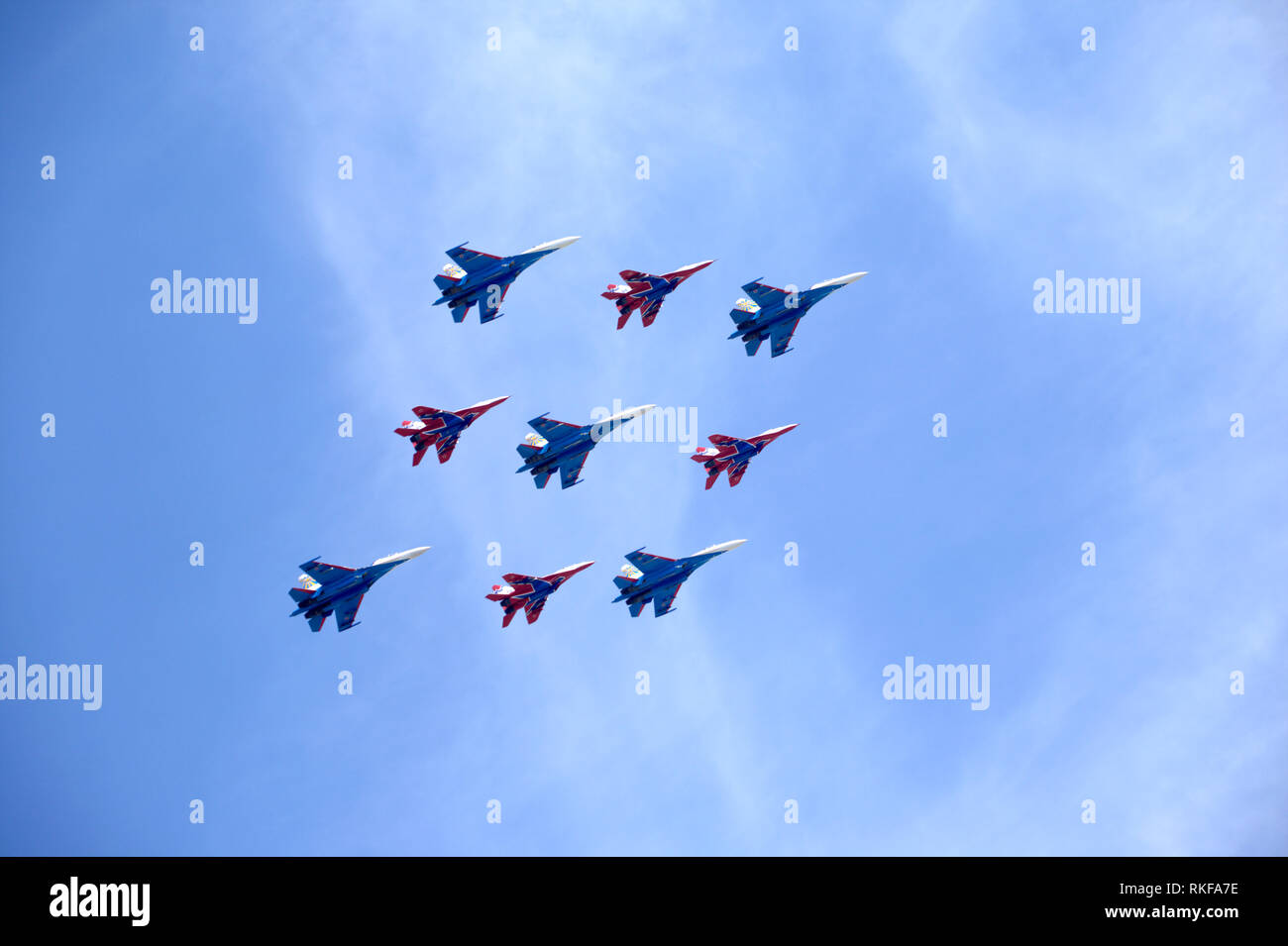 MOSCOW, RUSSIA - MAY 9, 2015: Aerobatic groups Russian Knights and ...