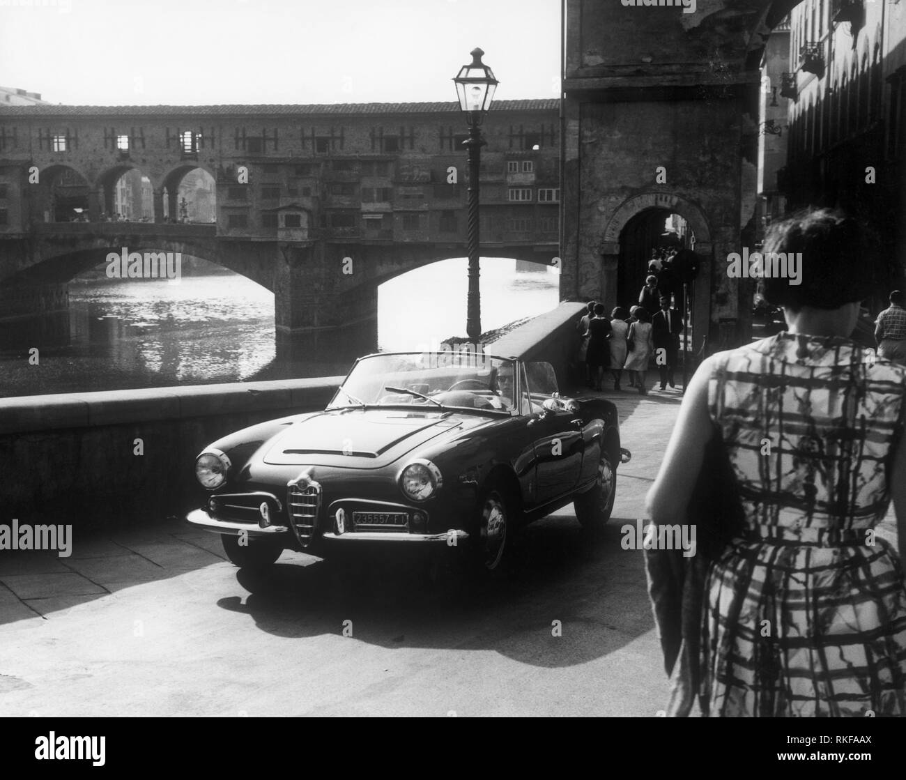 lungarno archibusieri, ponte vecchio, florence, tuscany, italy, 1965 Stock Photo
