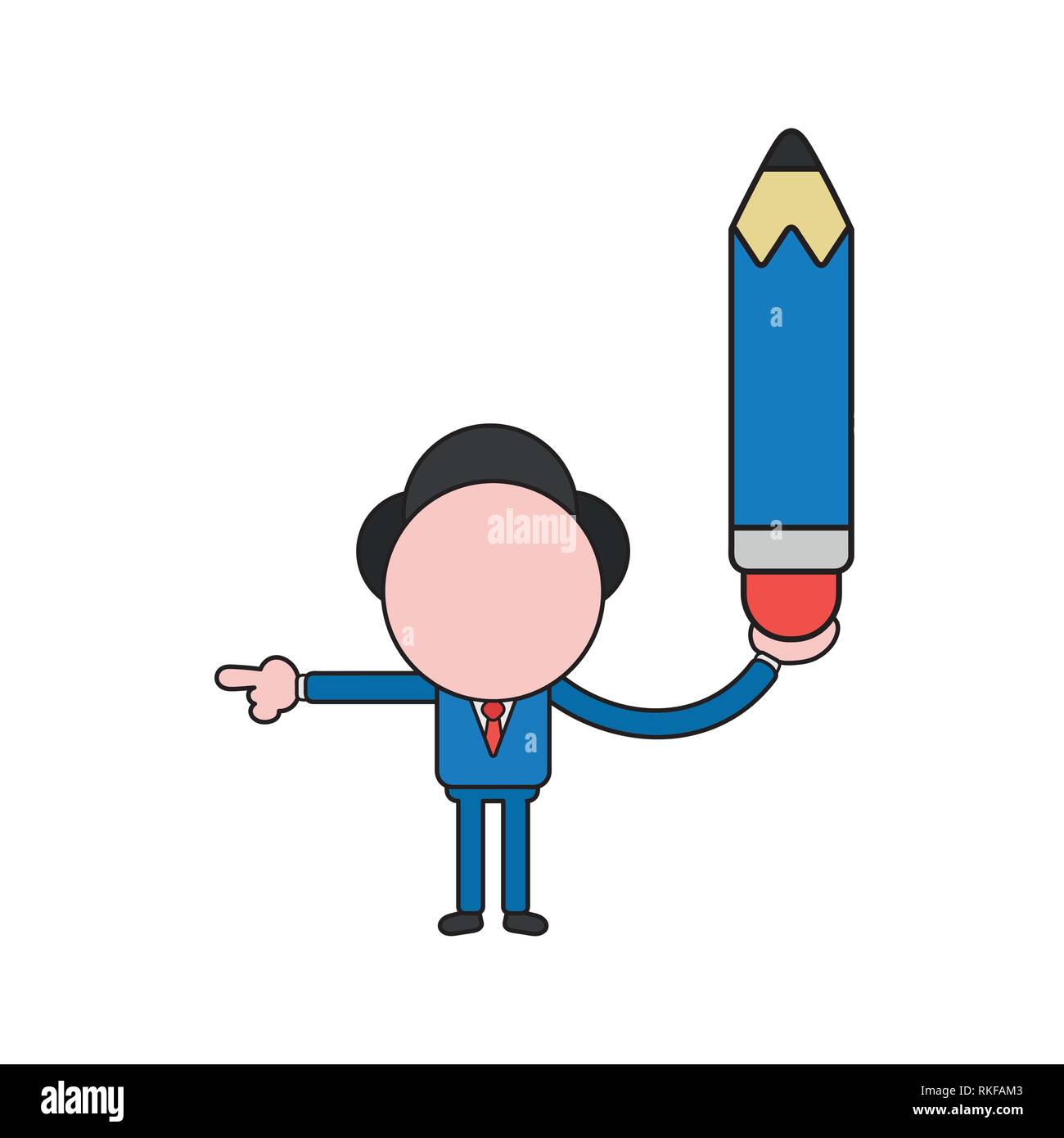 Vector illustration businessman character holding pencil and pointing ...