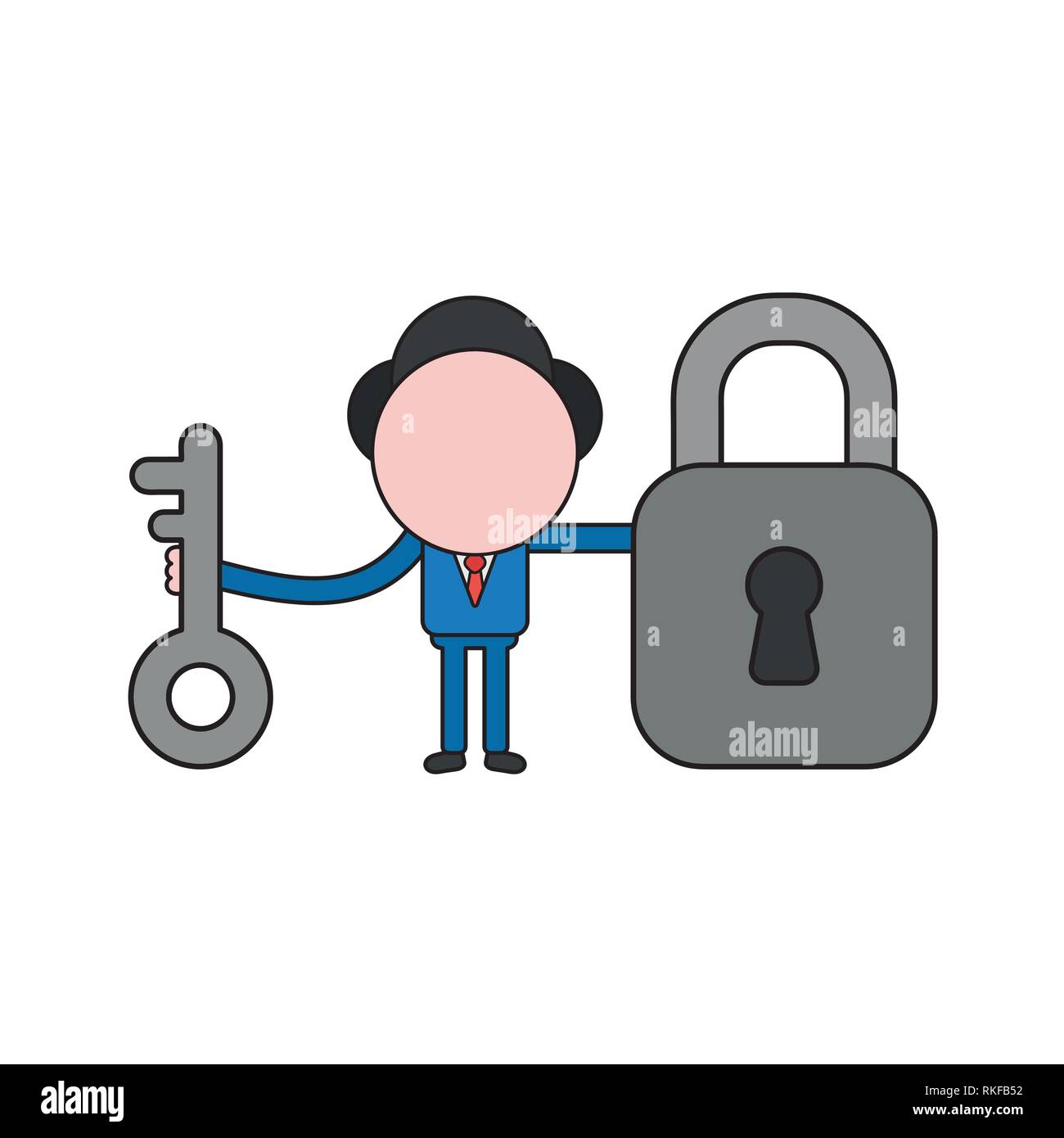 Vector illustration businessman character holding key and closed ...