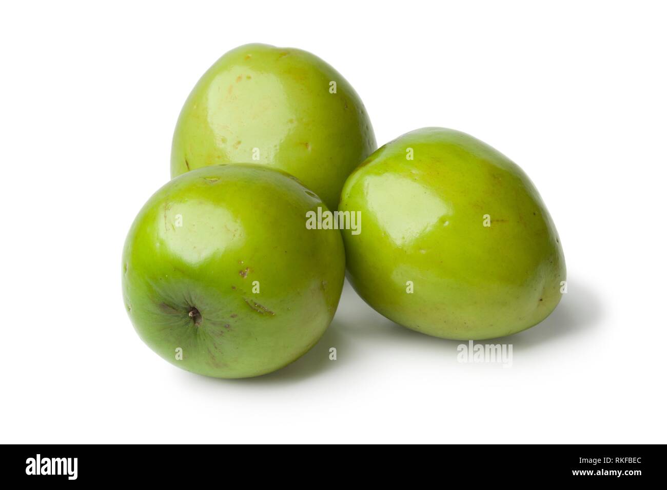 Fresh green whole Ambarella fruit on white background. Stock Photo