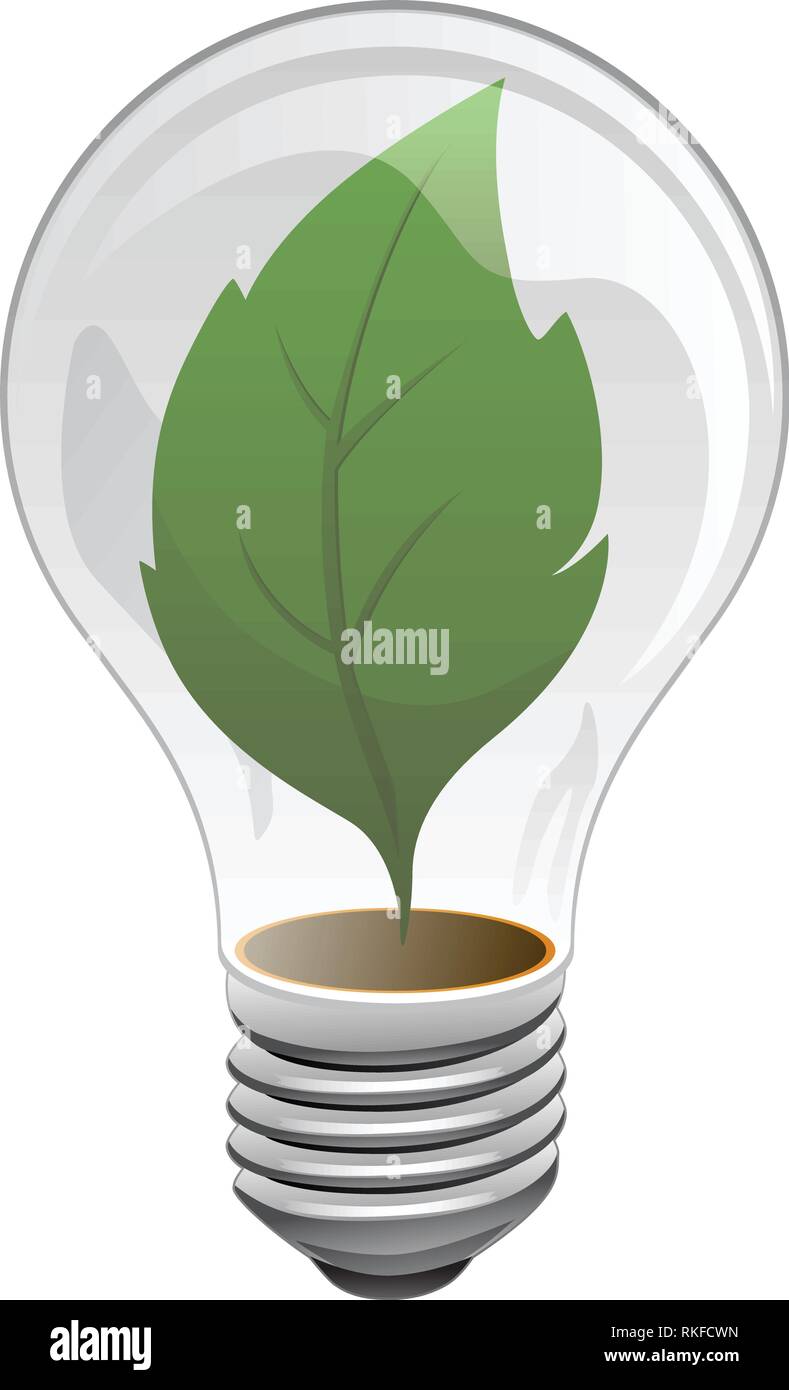 Clean Energy Sustainable, Renewable, Green Leaf Lightbulb Vector Illustration Stock Vector