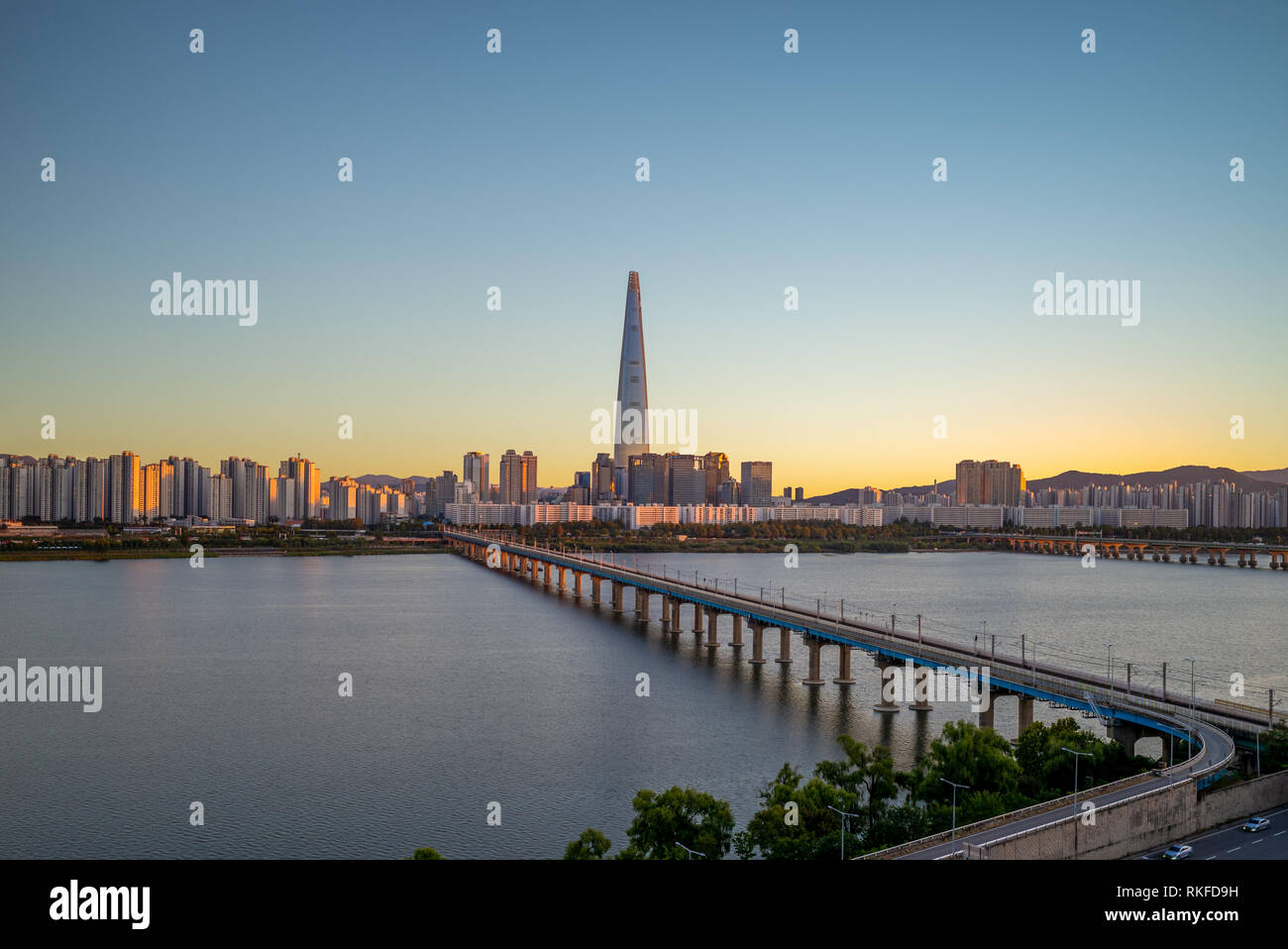 skyline of seoul by Han River in south korea Stock Photo