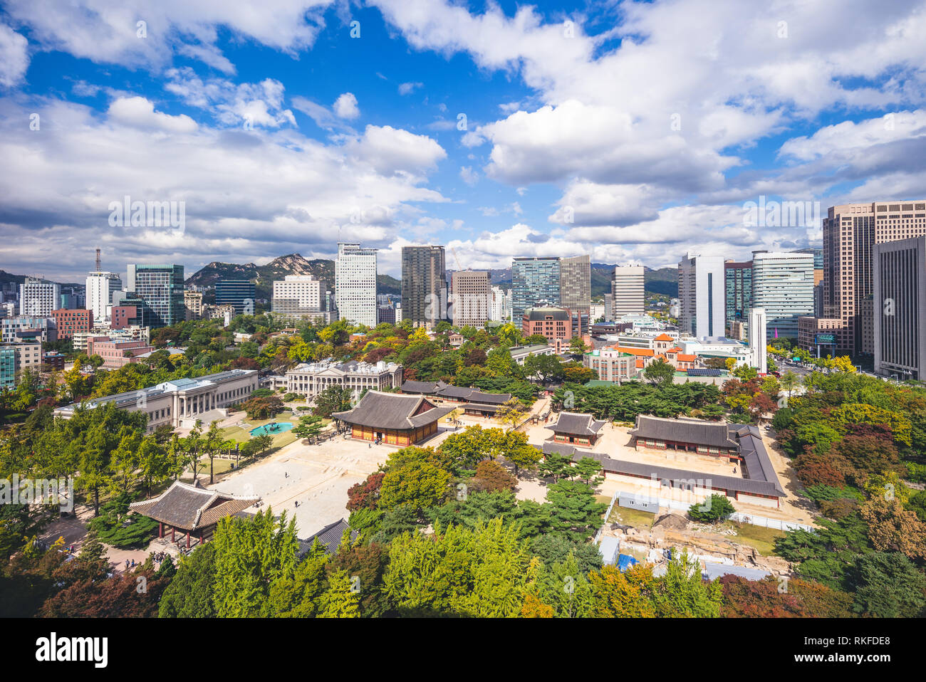 skyline of seoul and Deoksugung palace in korea Stock Photo