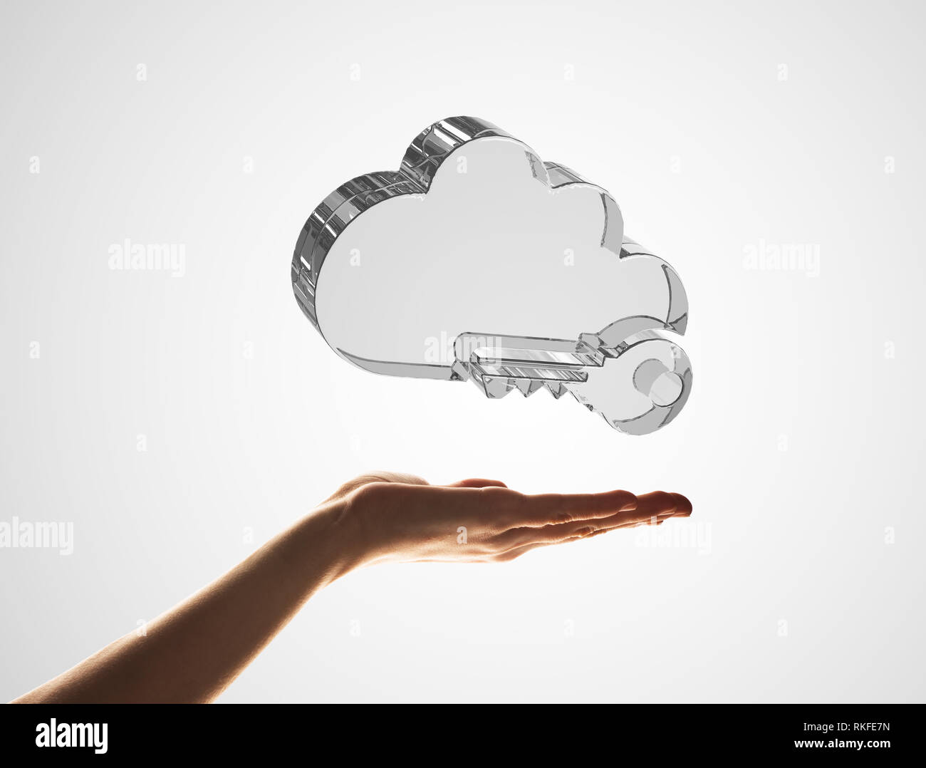 Cloud computing concept with glass symbol shown in hand Stock Photo