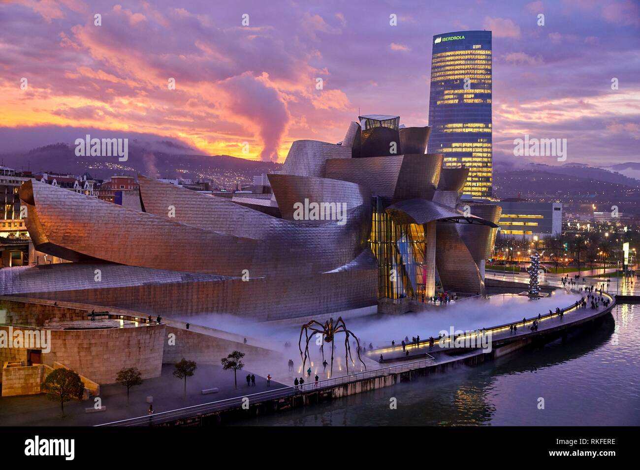 Iberdrola tower, Guggenheim Museum, Bilbao, Bizkaia, Basque Country, Spain, Europe Stock Photo