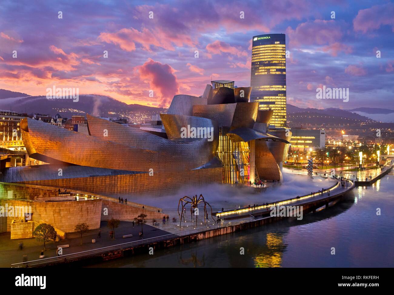 Iberdrola tower, Guggenheim Museum, Bilbao, Bizkaia, Basque Country, Spain, Europe Stock Photo