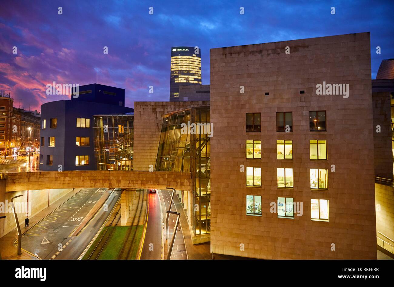Iberdrola tower, Guggenheim Museum, Bilbao, Bizkaia, Basque Country, Spain, Europe Stock Photo