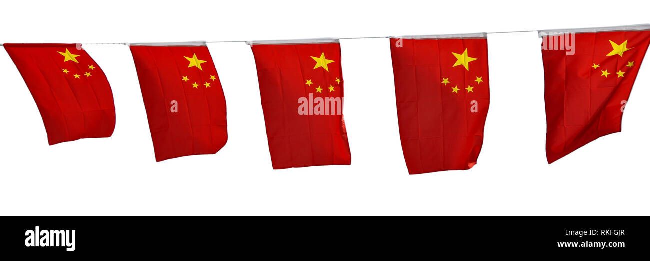 Chinese flags garland isolated on white background Stock Photo