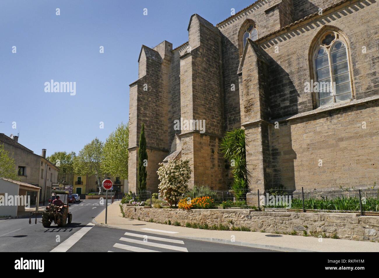 The 12th century church of Saint Saturnin in the rural French village of Tourbes. Stock Photo