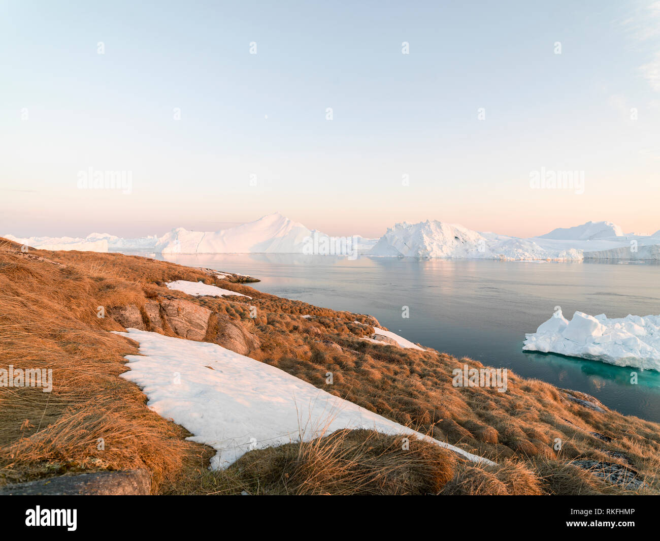 Arctic Icebergs on arctic ocean in Greenland Stock Photo