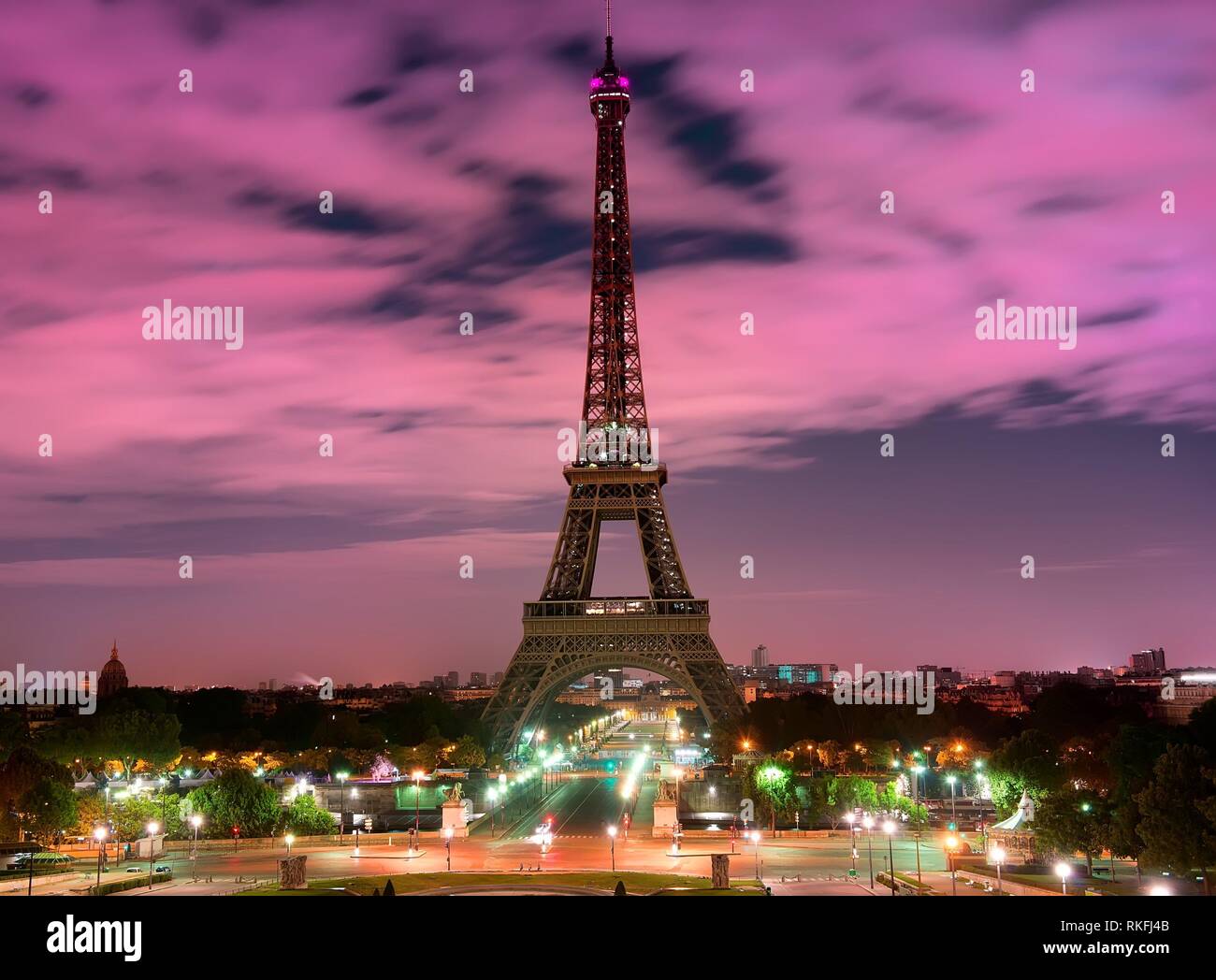 eiffel tower at night pink