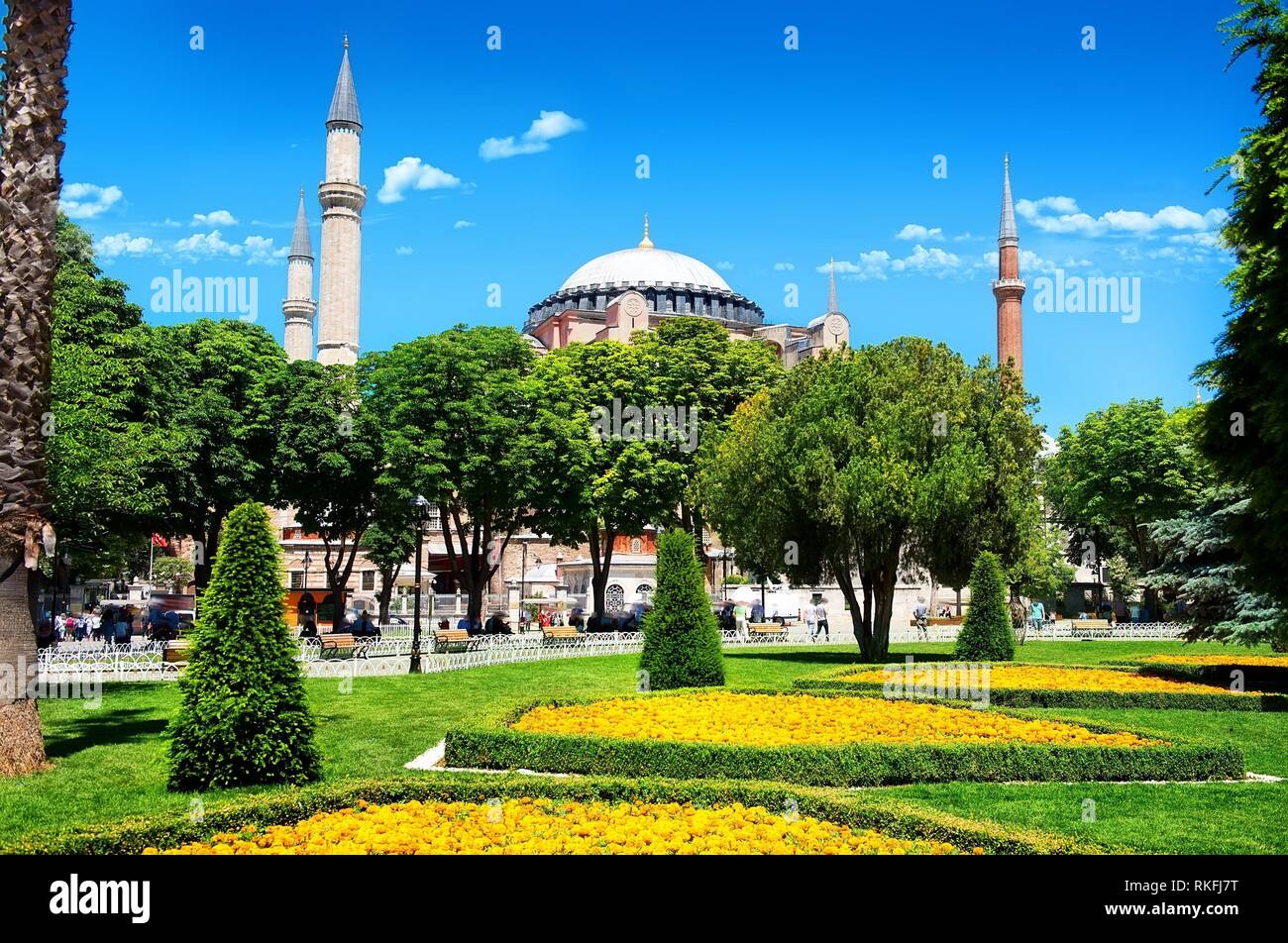 Summer park near Hagia Sophia in Istanbul, Turkey. Stock Photo