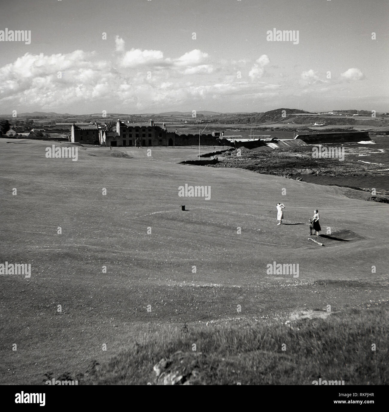 1950s, historical, two ladies playing golf at Ardglass golf course