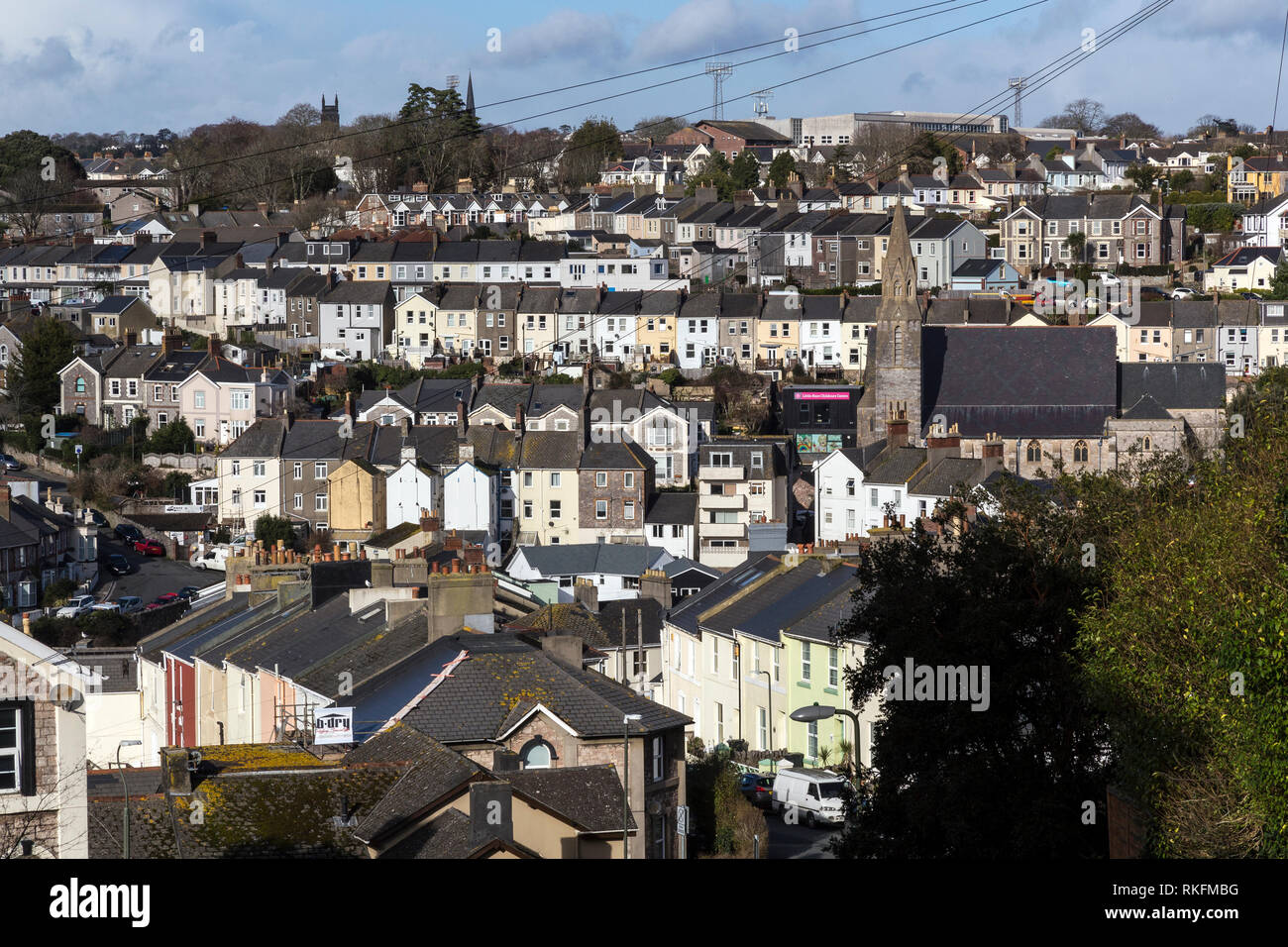 terraced row Torquay,Housing Development, Housing Project, England, Village, English Culture, Summer, Community, Cottage, Residential Buil Stock Photo