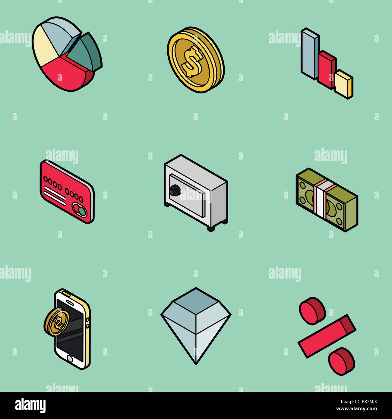 Finance flat outline isometric set. Vector illustration, EPS 10 Stock ...