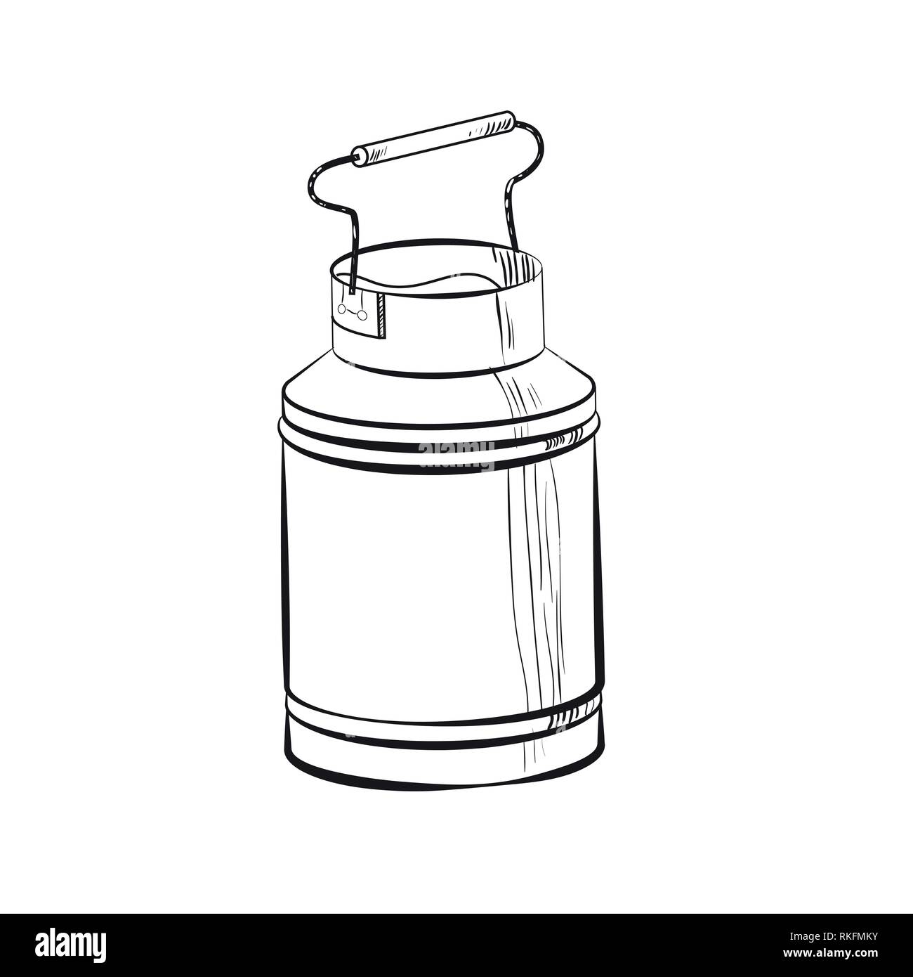 Sketch Can of milk. Fresh milk country style vector sketch. Vintage