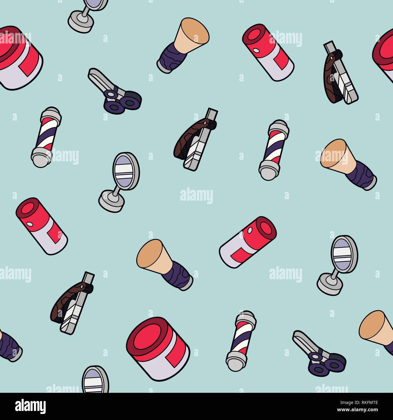 Barber shop flat outline isometric pattern. Vector illustration, EPS 10 Stock Vector