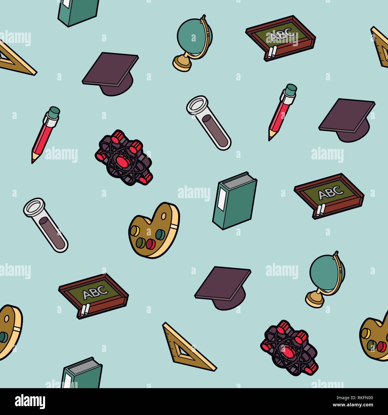 Education flat outline isometric pattern. Vector illustration, EPS 10 Stock Vector