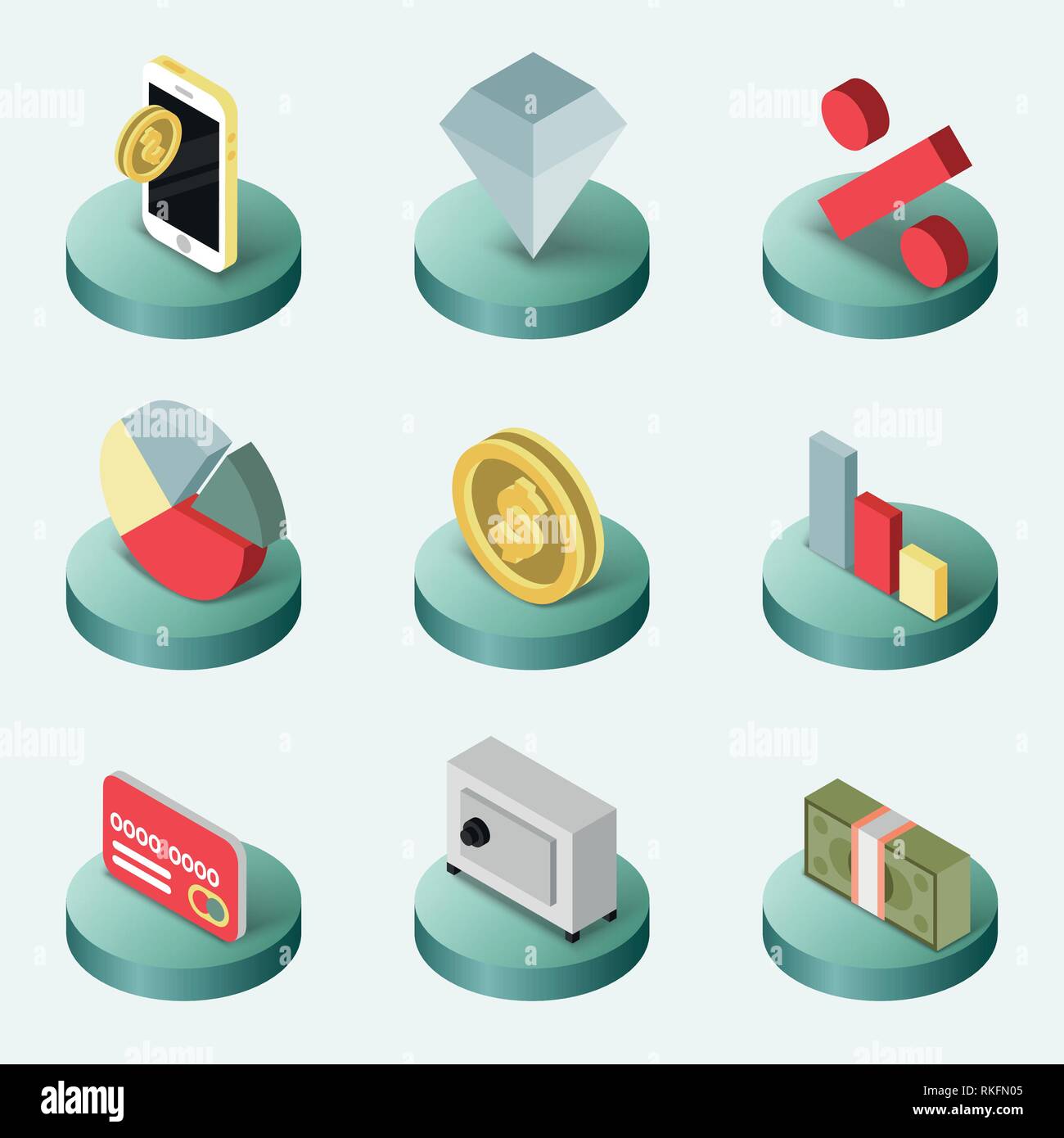 Finance flat isometric icons. Vector illustration, EPS 10 Stock Vector