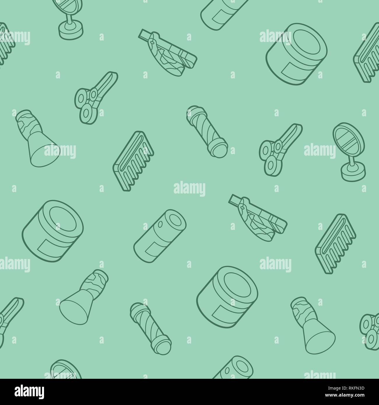 Barber shop flat outline isometric pattern. Vector illustration, EPS 10 Stock Vector