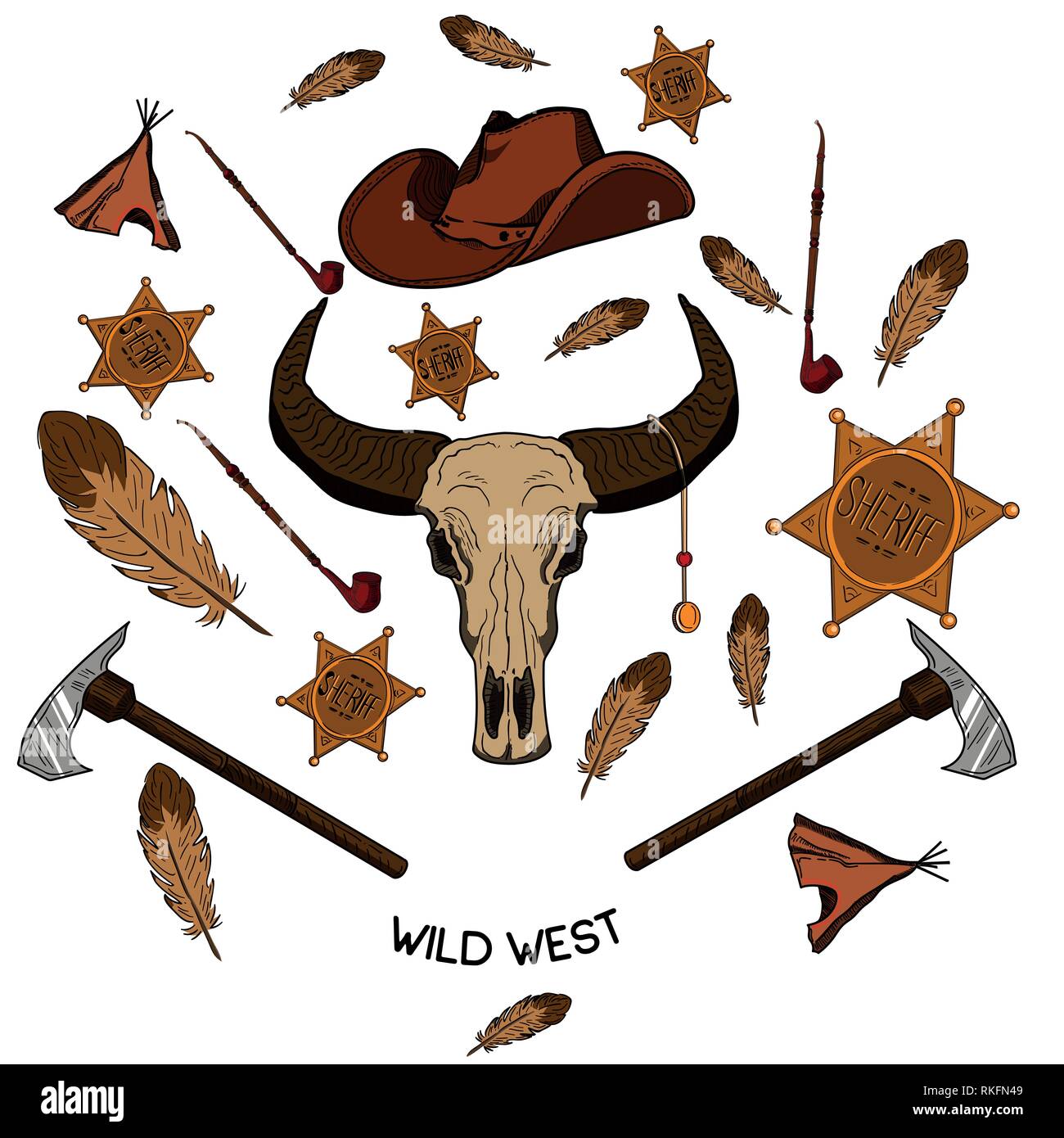 Set of wild west american indian designed elements. Vector illustration ...