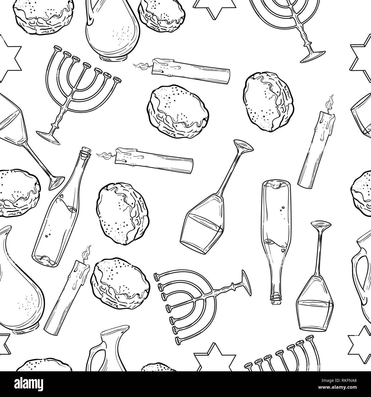 Seamless pattern with Hanukkah symbols. Vector illustration, EPS 10 Stock Vector