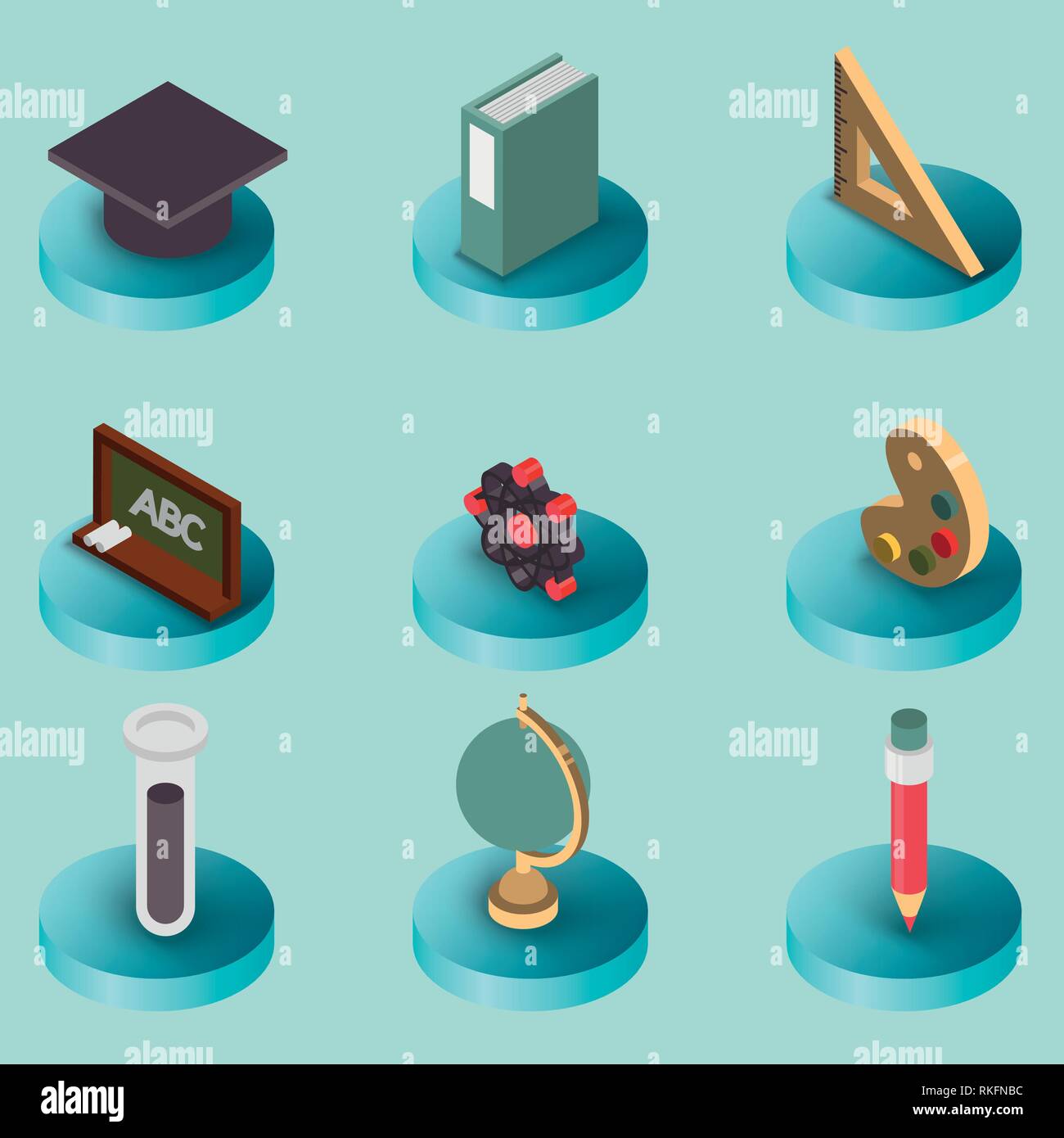 Education flat isometric set. School. University. Vector illustration EPS 10 Stock Vector
