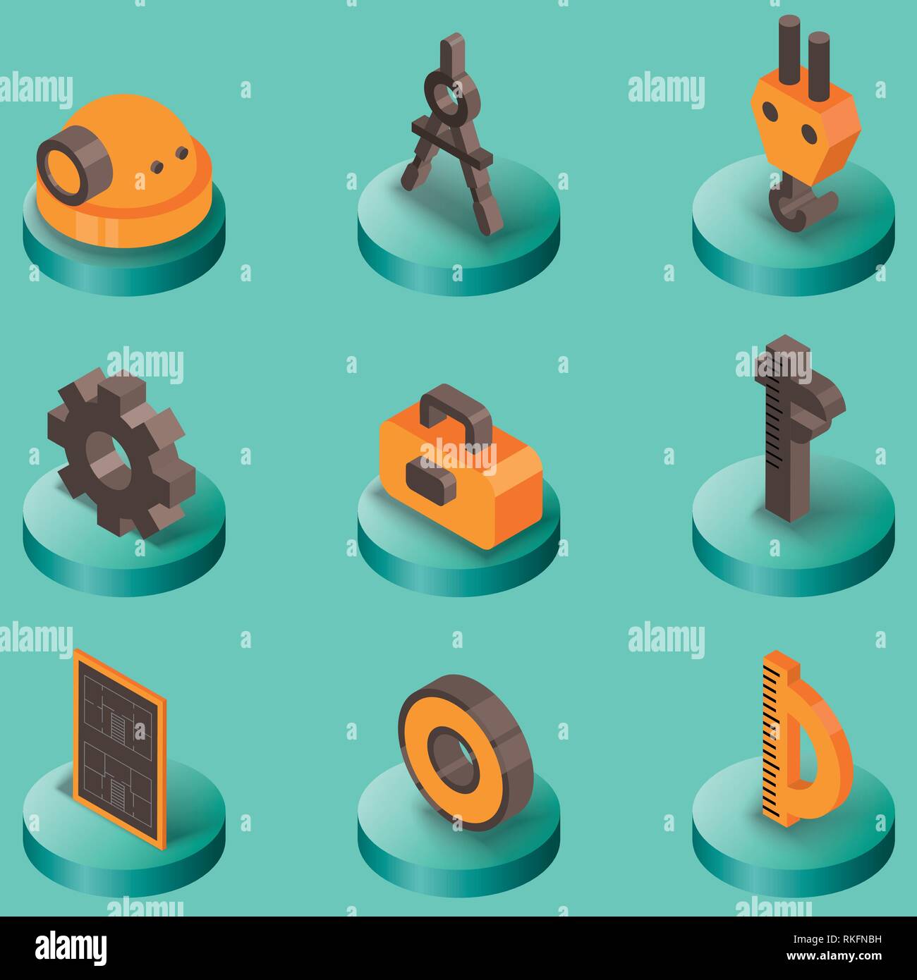 Engineering flat isometric set. Vector illustration, EPS 10 Stock Vector